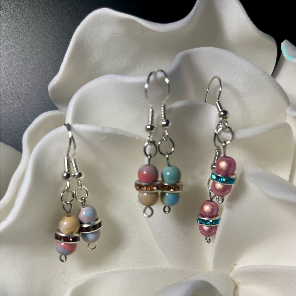 Set of (3) Elegant Multicolor Beaded Earrings